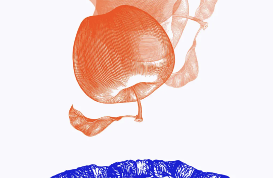 Illustration of apple falling onto a pie